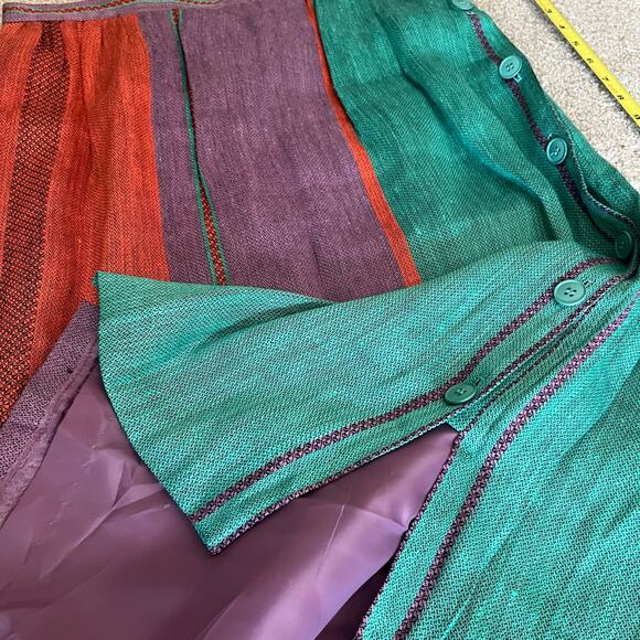 Vintage Colorblock Stripes Linen Skirt by Prophecy - Large - mid to long length - Picture 6 of 16